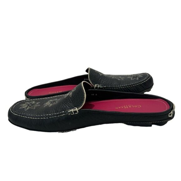 Cole Haan Womens 7.5 Black Pebbled Cut Out Leather Mules Slip On Driving Shoe - Picture 9 of 11